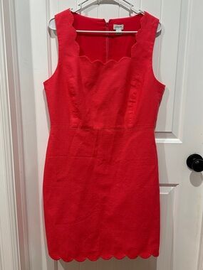 J. Crew Coral Scallop-Edge Sleeveless Sheath Dress